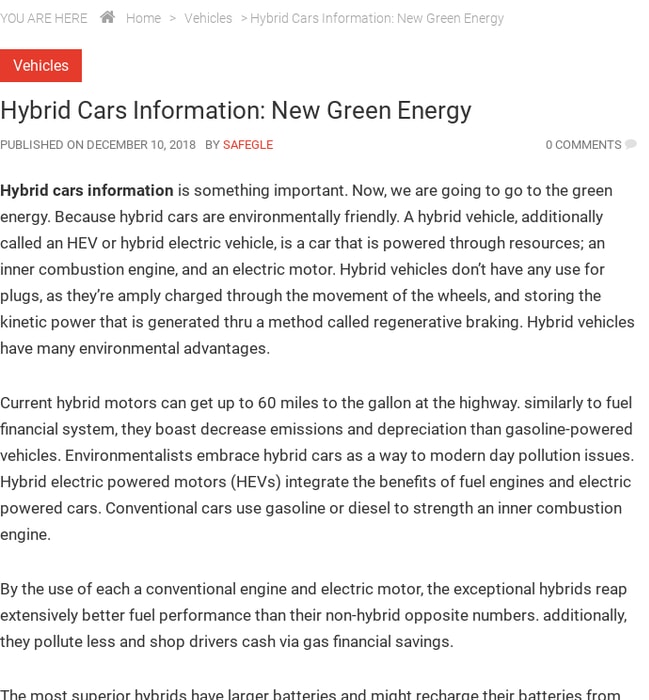 Hybrid Cars Information: New Green Energy