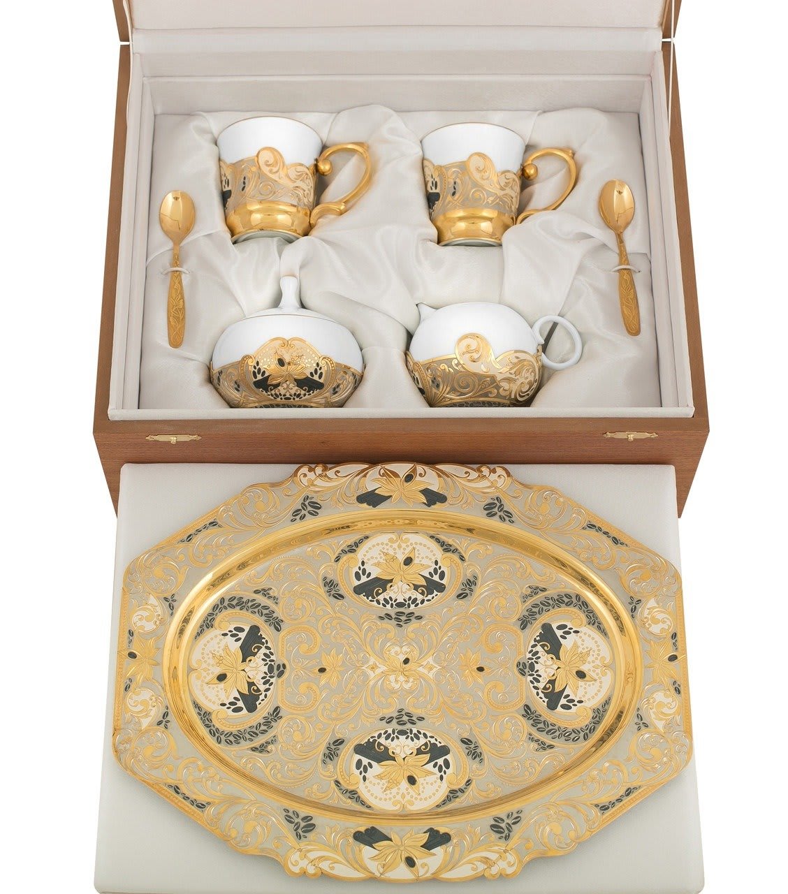 Luxury Imperial Bone Porcelain Coffee Set Stains on Sun