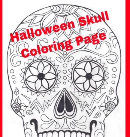 halloween skull coloring page, decorative skull coloring page for adults & kids