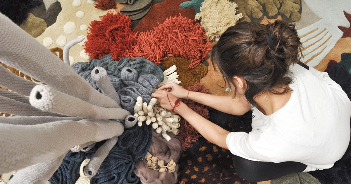 Artist Uses Recycled Textile Waste to Handcraft Ocean-Inspired Rugs and Tapestries