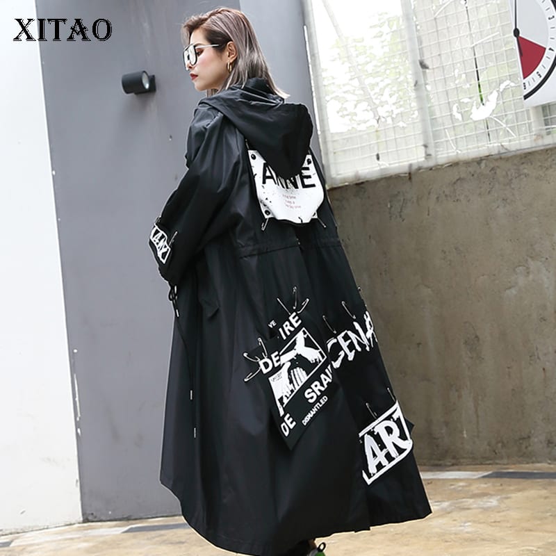 large size black windbreaker female long clothing women's coat