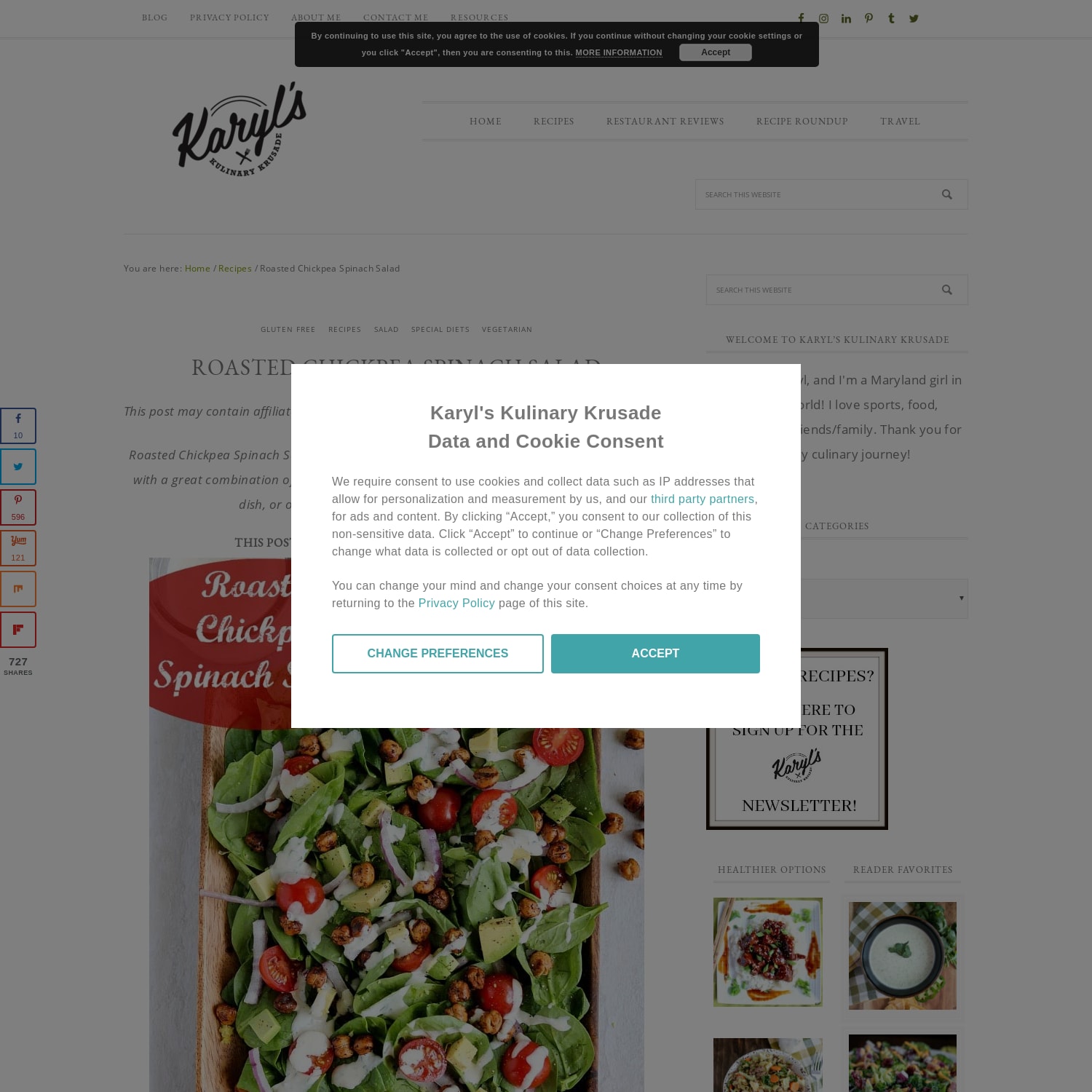 Roasted Chickpea Spinach Salad | Karyl's Kulinary Krusade