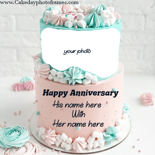 happy anniversary cake with photo and name edit online