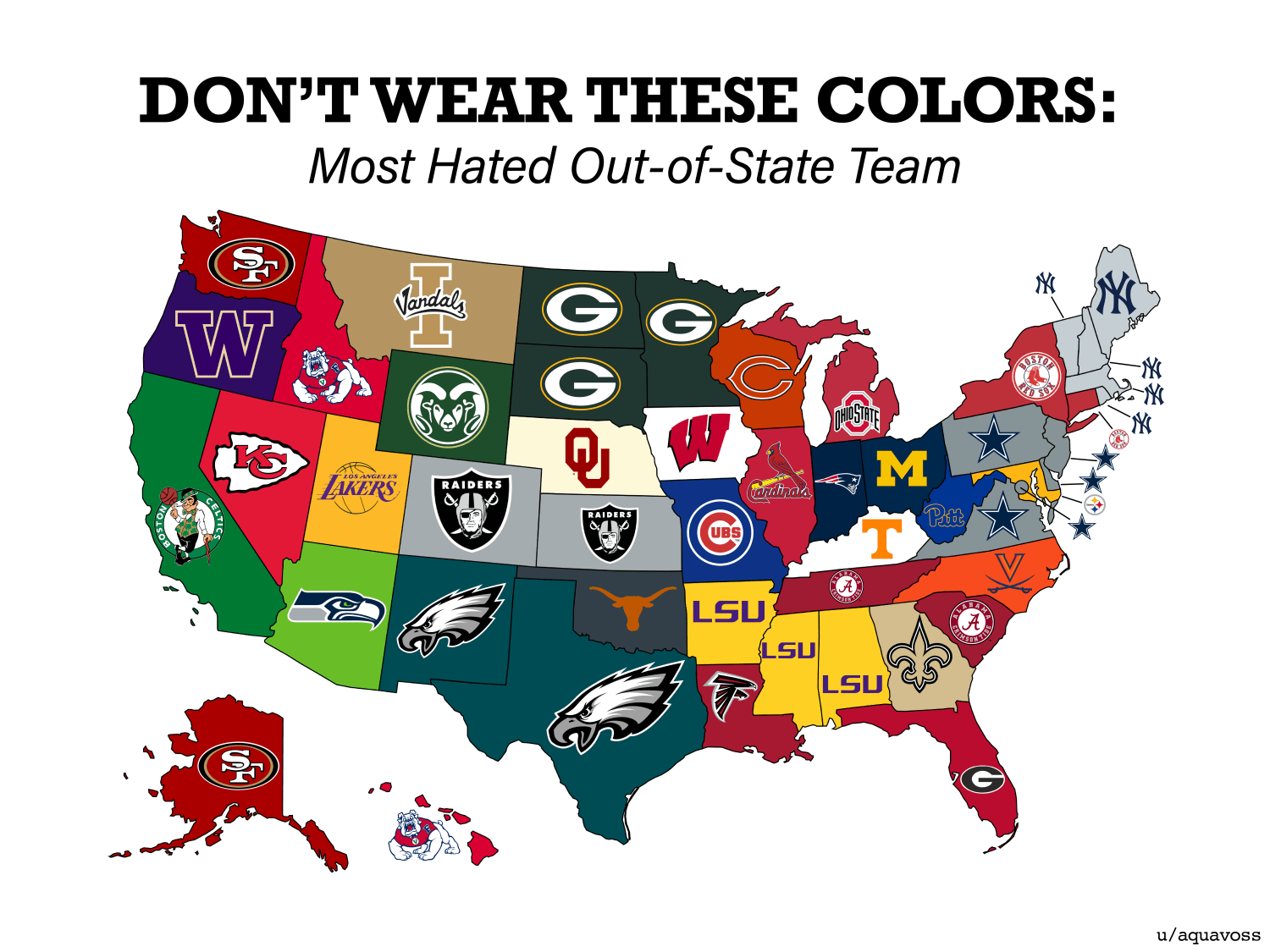Map of the most hated out-of-state sports teams in the U.S.