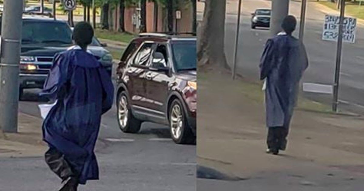 Teen Is Gifted A Car After Photos Of Him Walking To School In His Cap And Gown Go Viral