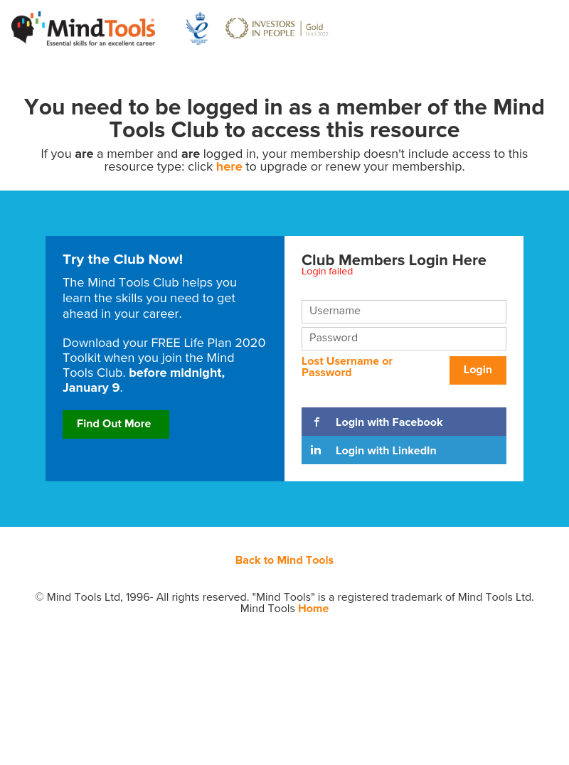 Log In to Mind Tools