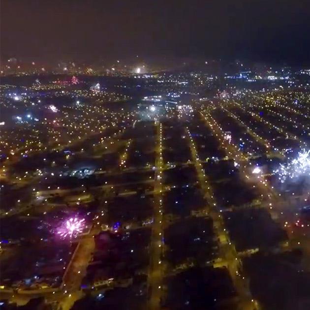 Spectacular Camera Drone Footage of New Year's Fireworks Over Lima