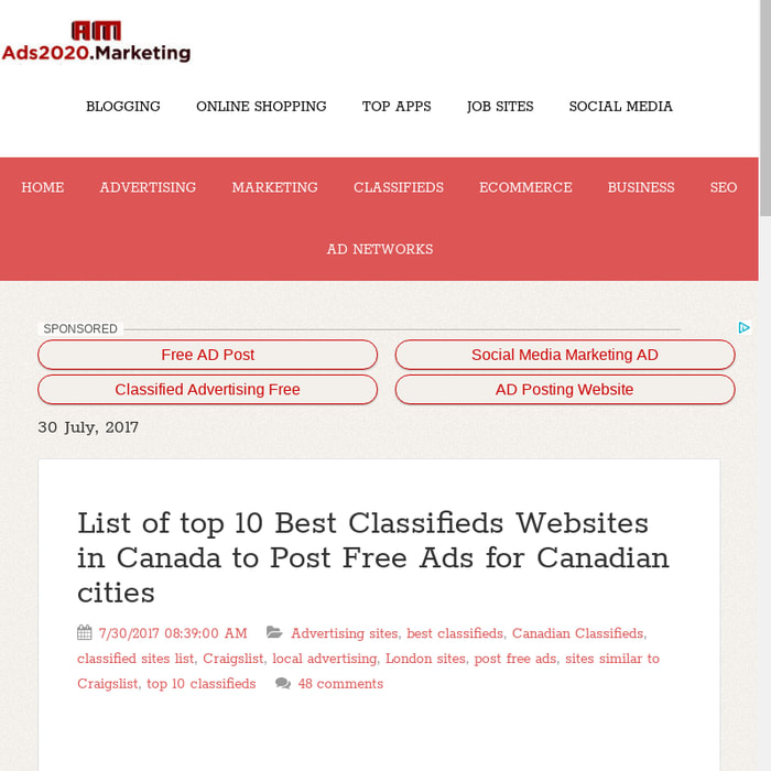 List of top 10 Best Classifieds Websites in Canada to Post Free Ads for Canadian cities