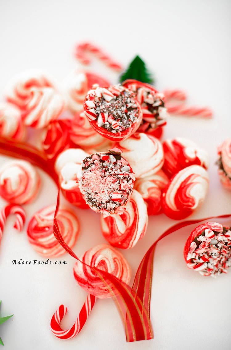 Peppermint Meringue Cookies with Candy Cane
