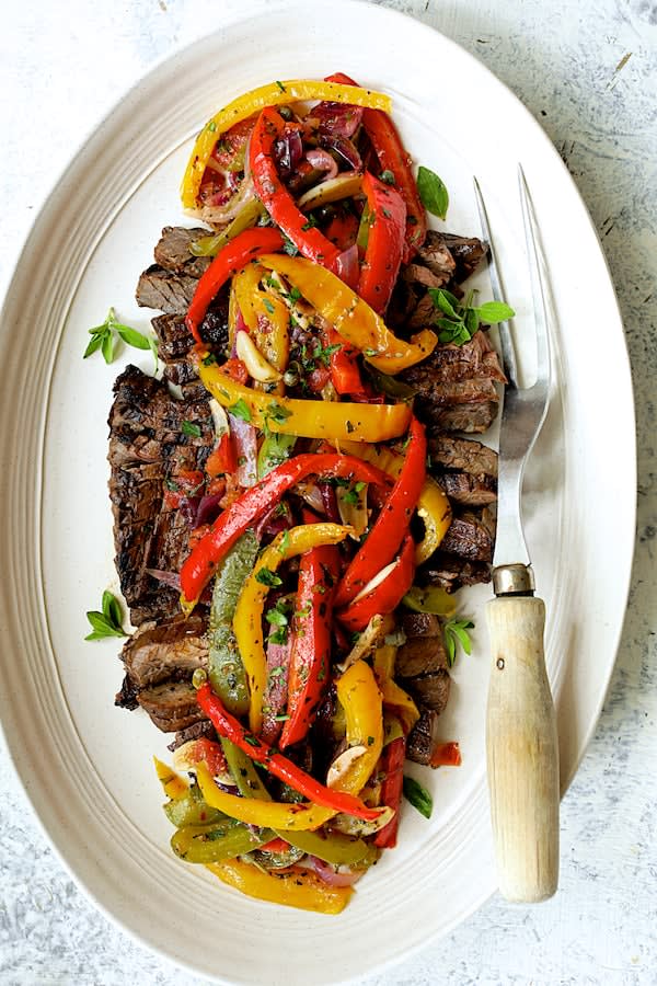 Grilled Marinated Skirt Steak with Peperonata - From A Chef's Kitchen