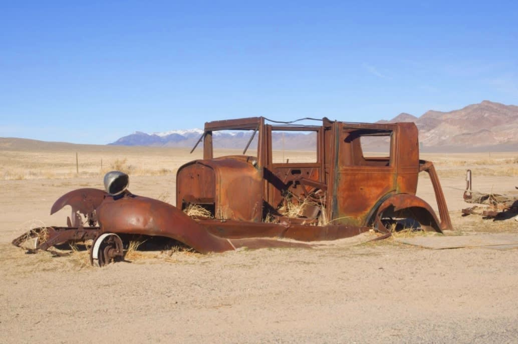 Abandoned Car Left at a Rest Stop in the Nevada Desert