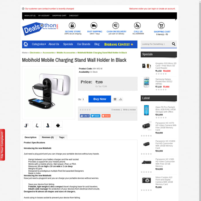 Mobihold Mobile Charging Stand Wall Holder In Black