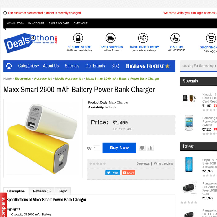 Maxx Smart 2600 mAh Battery Power Bank Charger