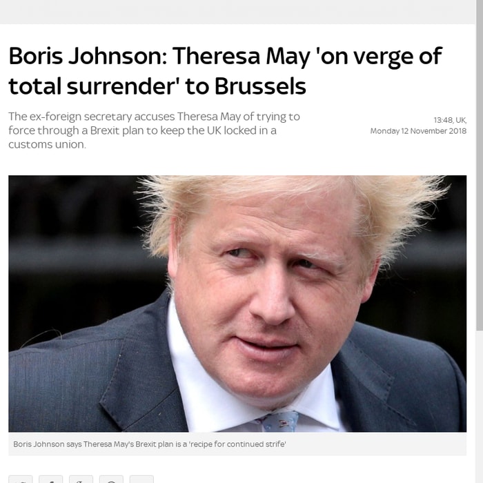 Boris Johnson: Theresa May 'on verge of total surrender' to Brussels
