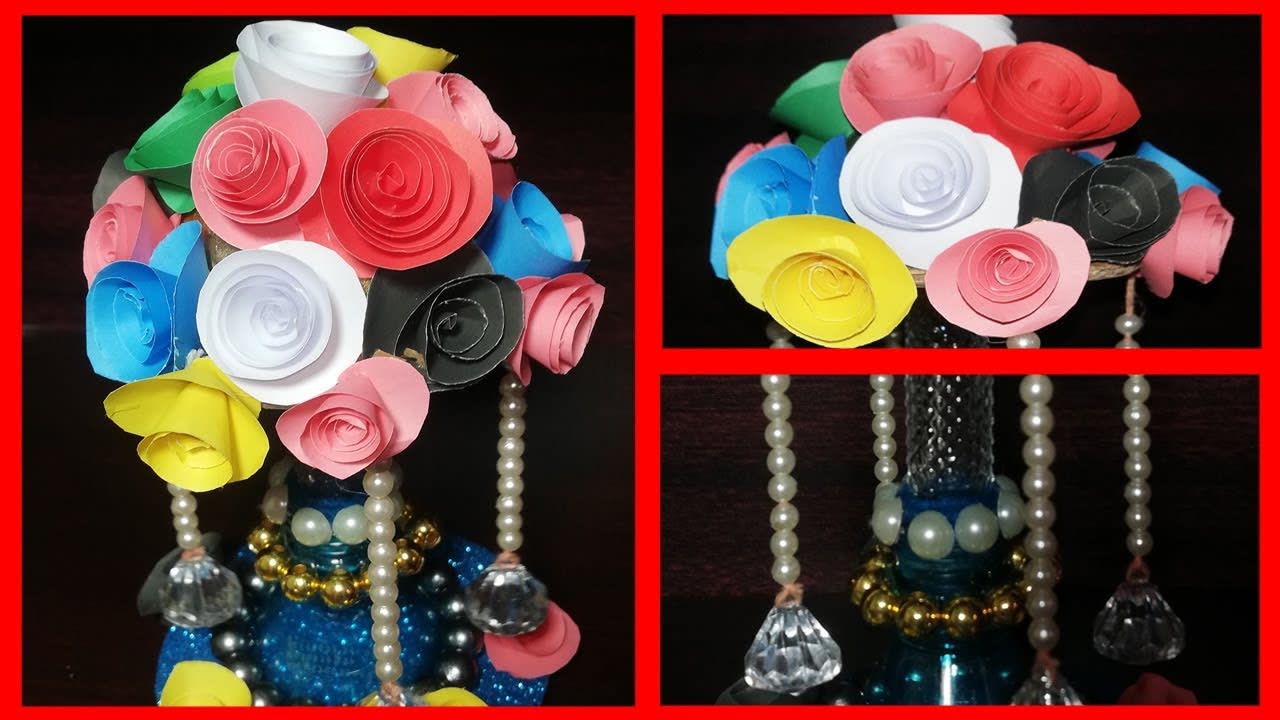 Paper Rose Flower craft! HandiCraft Flower Home Decor with Plastic Bottle!