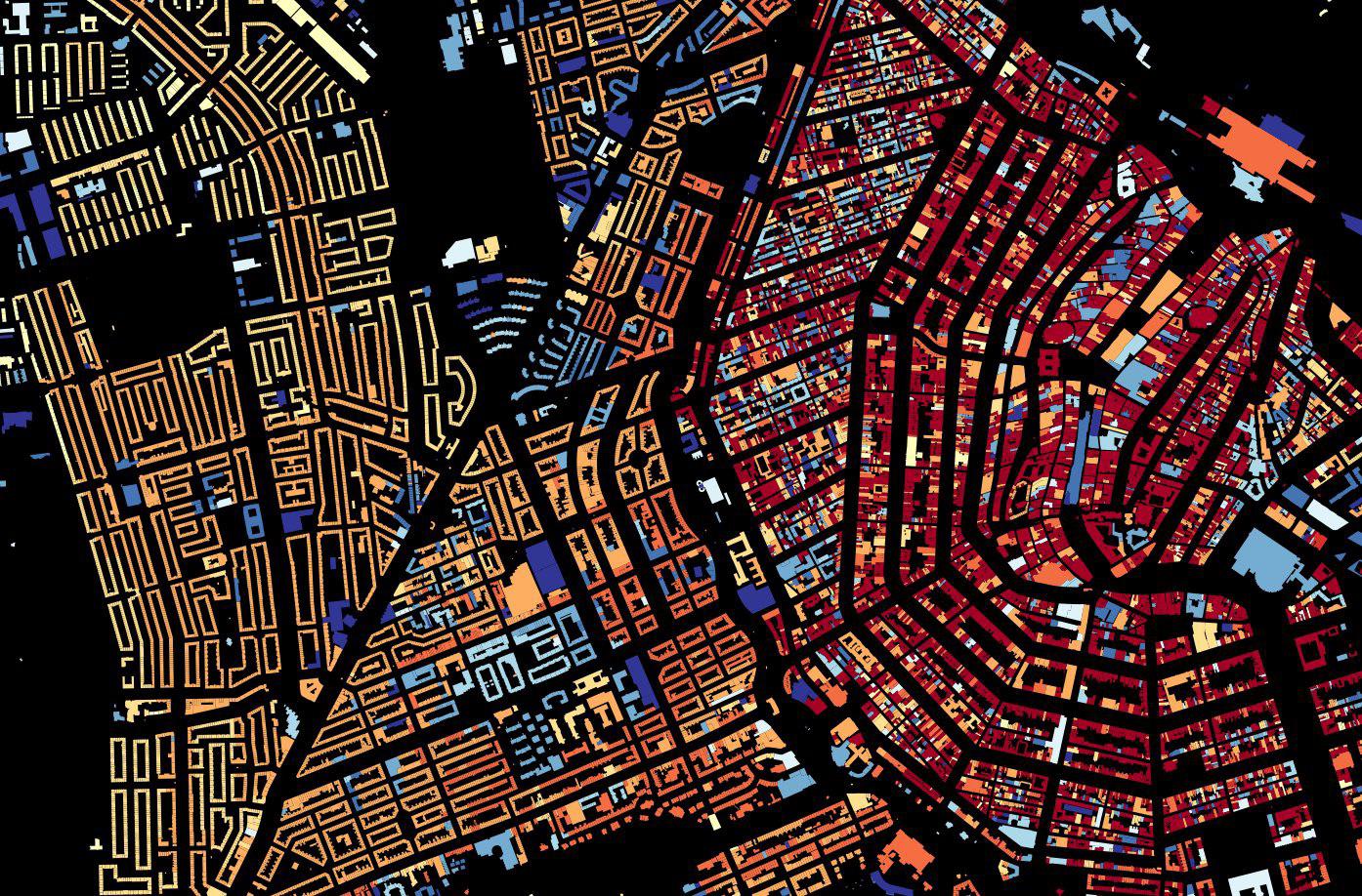 Map of Amsterdam colored by years built.