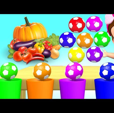Learn Vegetables Names for Children with Little Baby fun Play with Soccer Balls Wooden Slider Toys