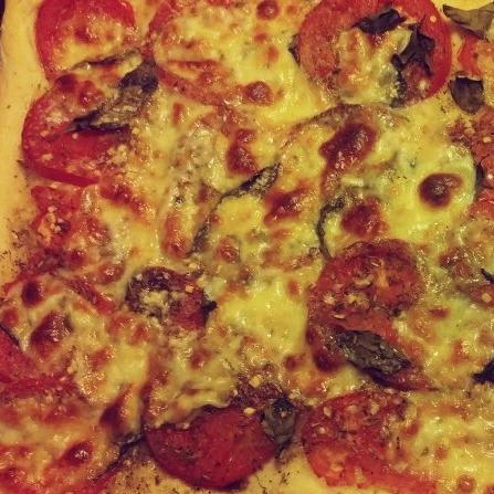 Homemade Mozzarella Tomato and Basil Pizza