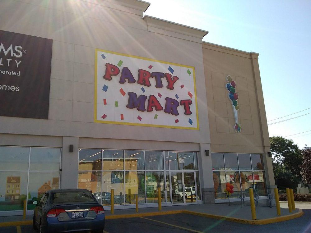 The red letters rearranged spell “Party”, the blue letters rearranged spell “Mart”.