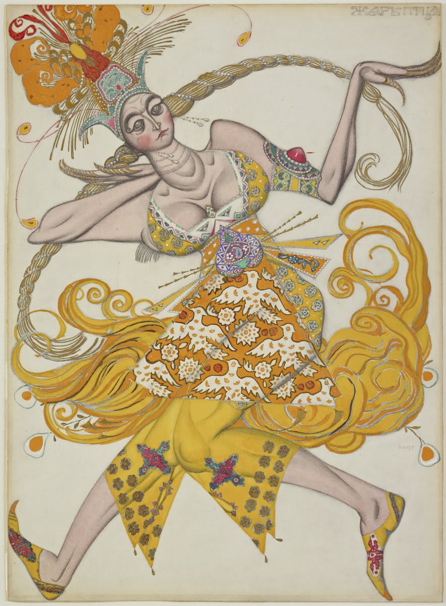 This work by Léon Bakst shows a costume design for the ballet ‘The Firebird’ in 1913 💃 When Fabergé’s firm moved to London, it coincided with a premiere of the Ballets Russes at Covent Garden. Book FabergéInLondon -