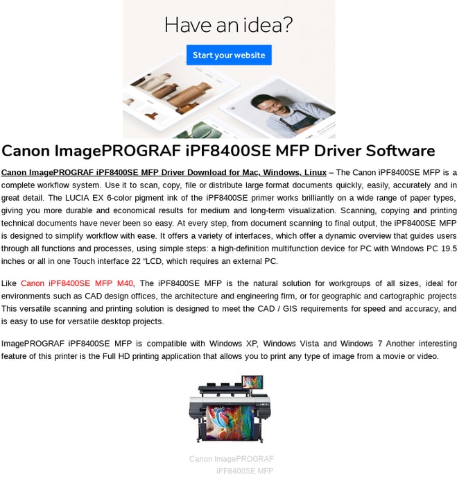 Canon imagePROGRAF iPF8400SE MFP Driver