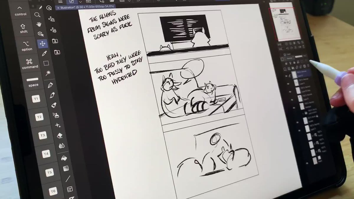 My comics are done traditionally, but I prefer to plan them digitally! Full process videos are available to patrons