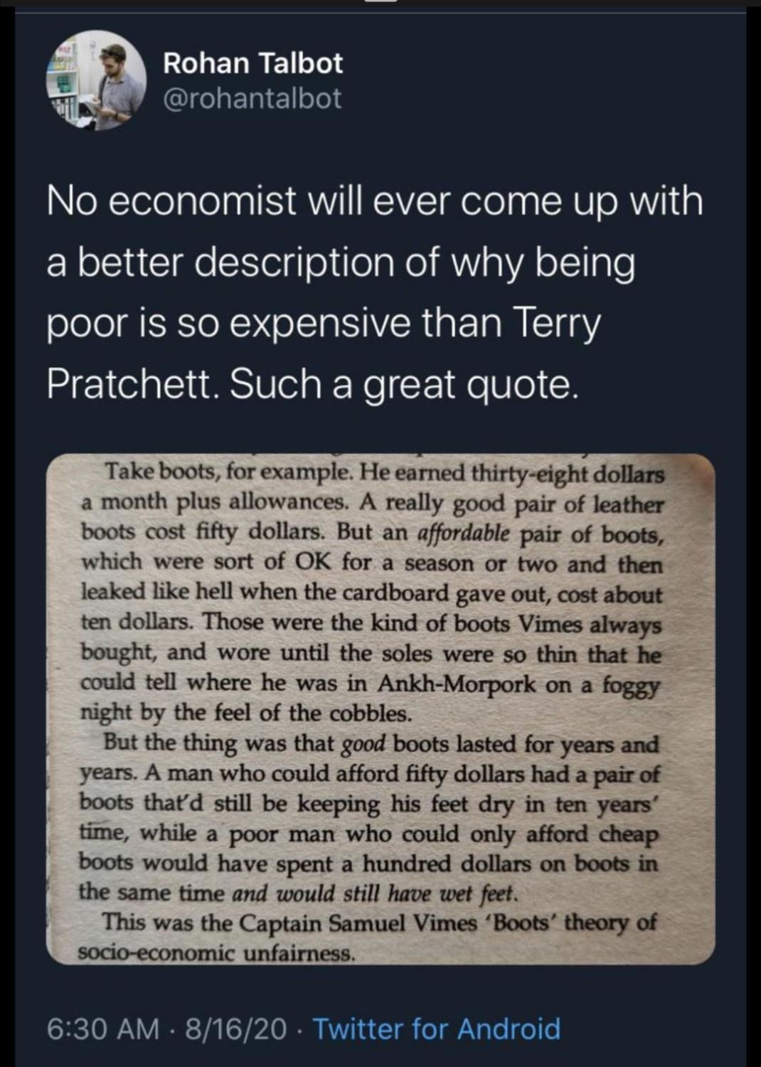 Terry Pratchett on why being poor is expensive