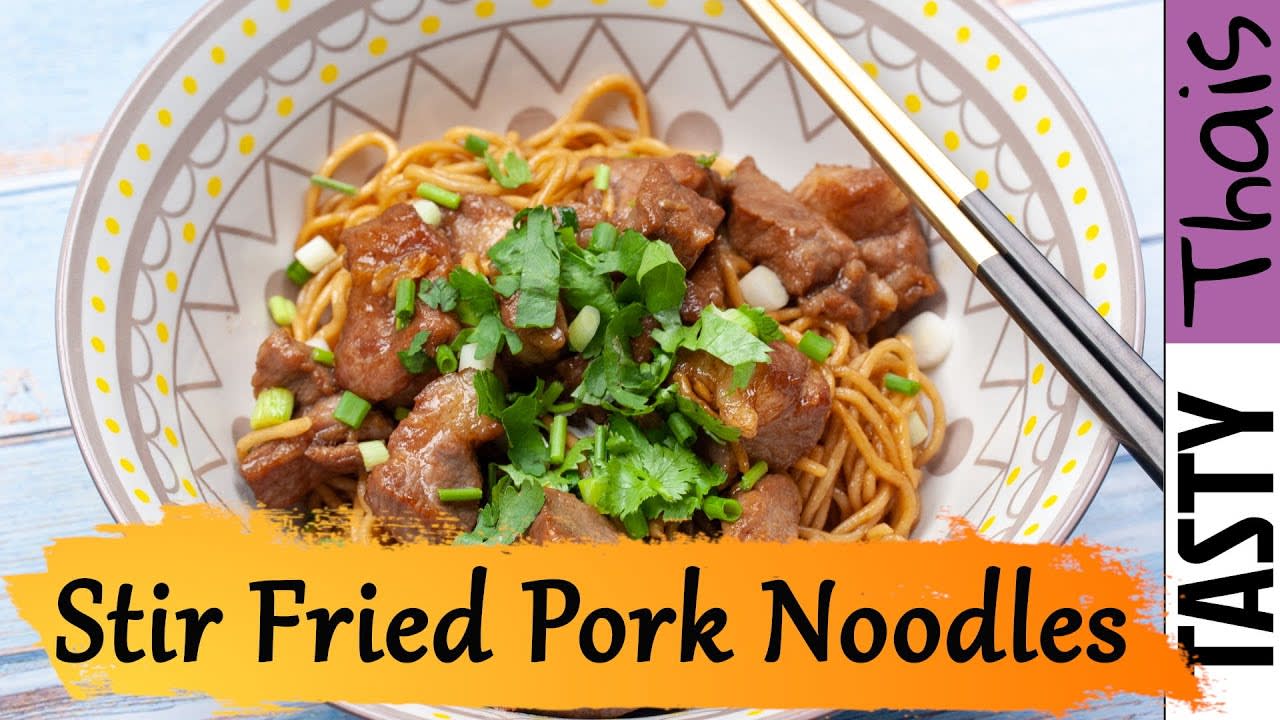 Awesome Simple Pork Stir Fry with Egg Noodles Thai Style