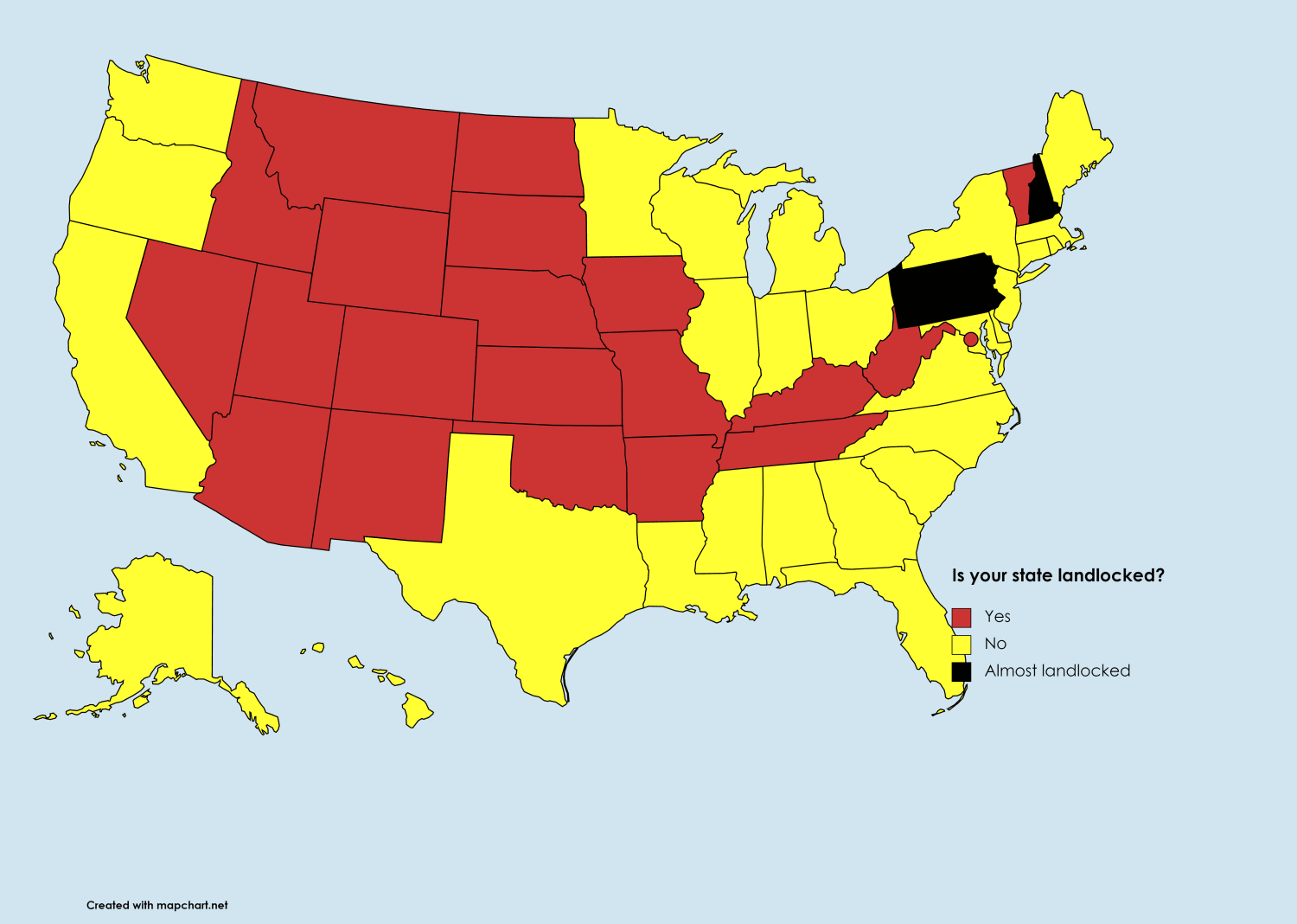 Is your state landlocked? (Be aware that mexico and canada are blocking some of the northern and southern states)