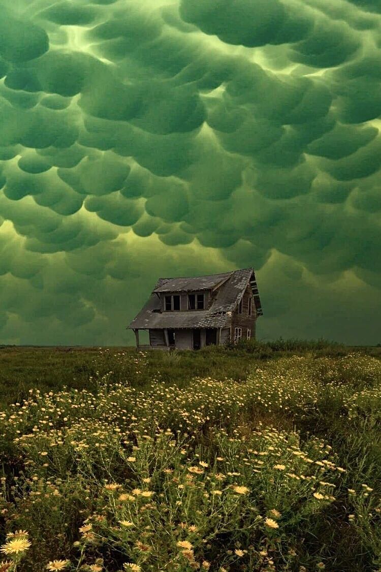 Whenever the witch's mood turned sour, the sky above her decrepit house would change to an eerie, otherworldly green...