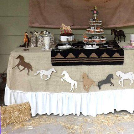 Horse garland banner, birthday party or western wedding table decor, die cuts in choice of natural, cowgirl or southwestern colors
