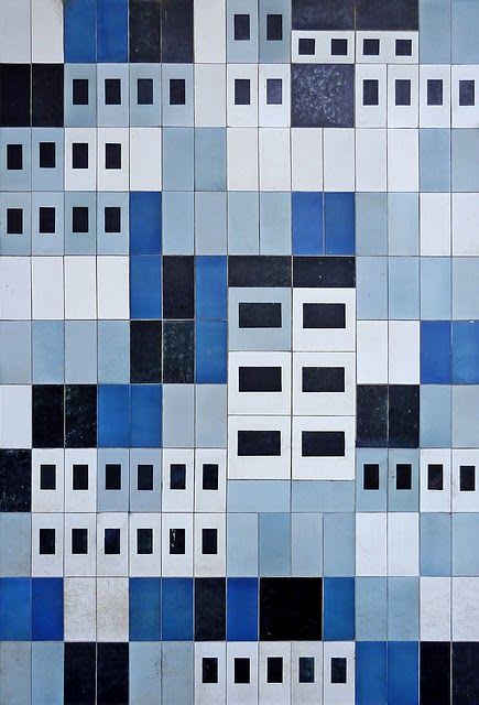 Mosaic tile wall, Dresden post office, by Eduard Gerhard Clauss #midcentury #blue | Tile murals, Mural, Geometric tiles