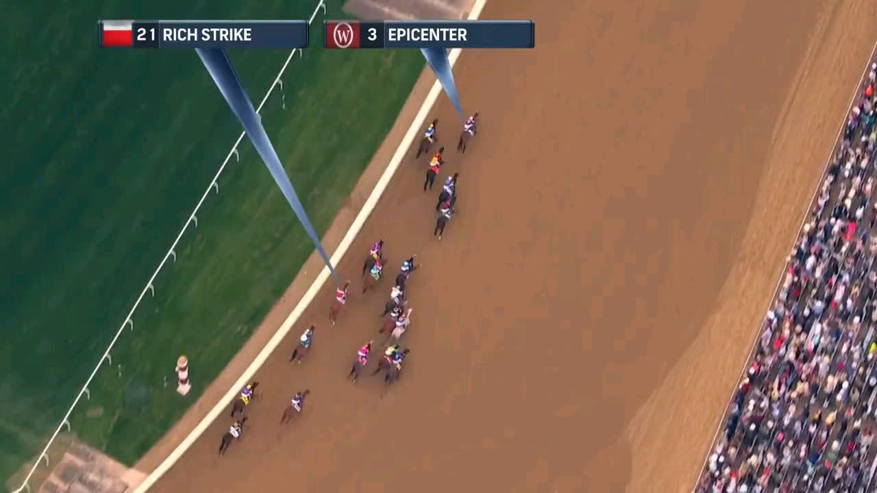 The overhead view of Rich Strike's comeback for the Kentucky Derby victory. A massive upset, Rich Strike entered the race at 80-1 odds.