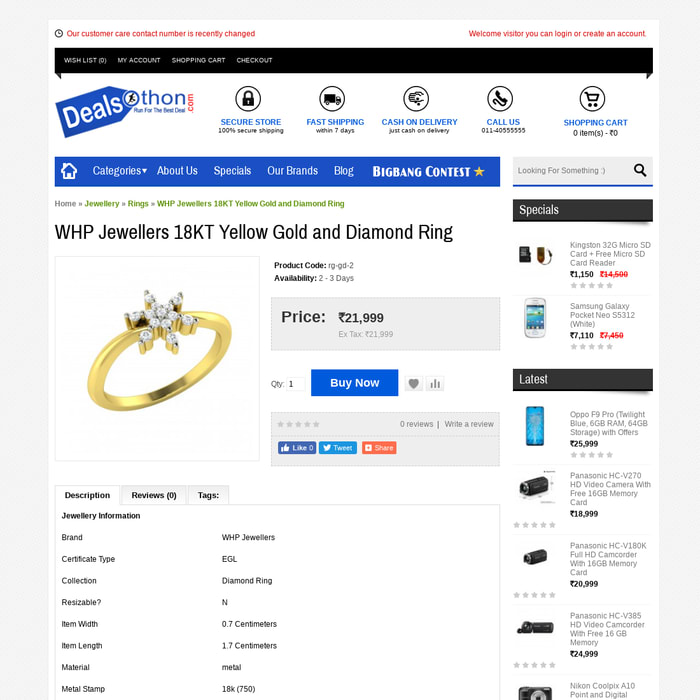 WHP Jewellers 18KT Yellow Gold and Diamond Ring