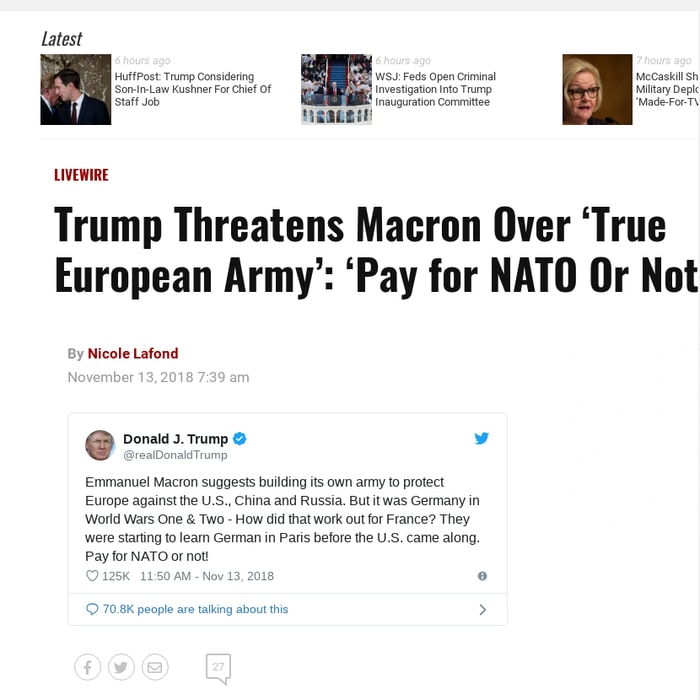 Trump Threatens Macron Over 'True European Army': 'Pay for NATO Or Not!'