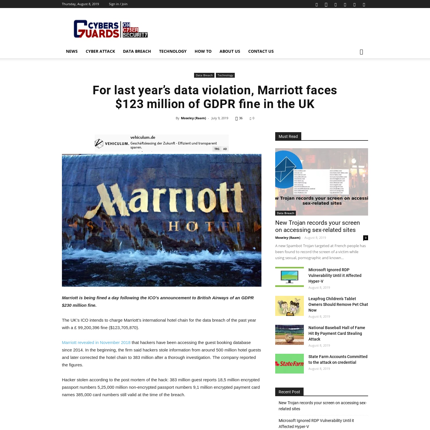 For last year's data violation, Marriott faces $123 million of GDPR fine in the UK