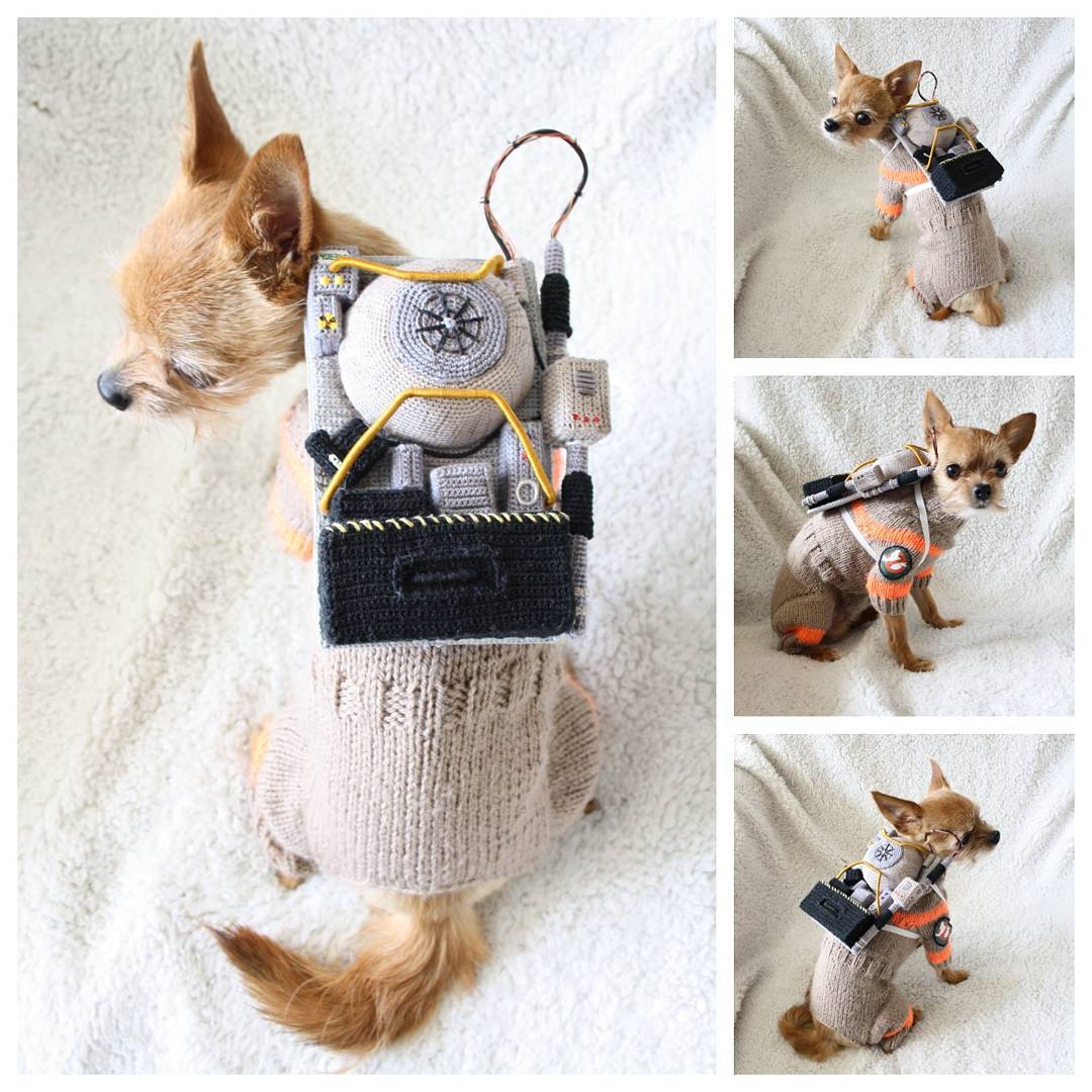 Crocheted and Knitted Ghostbusters Dog Costume