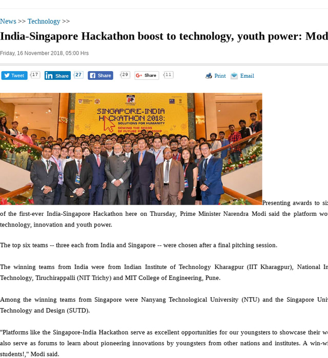 India-Singapore Hackathon boost to technology, youth power: Modi