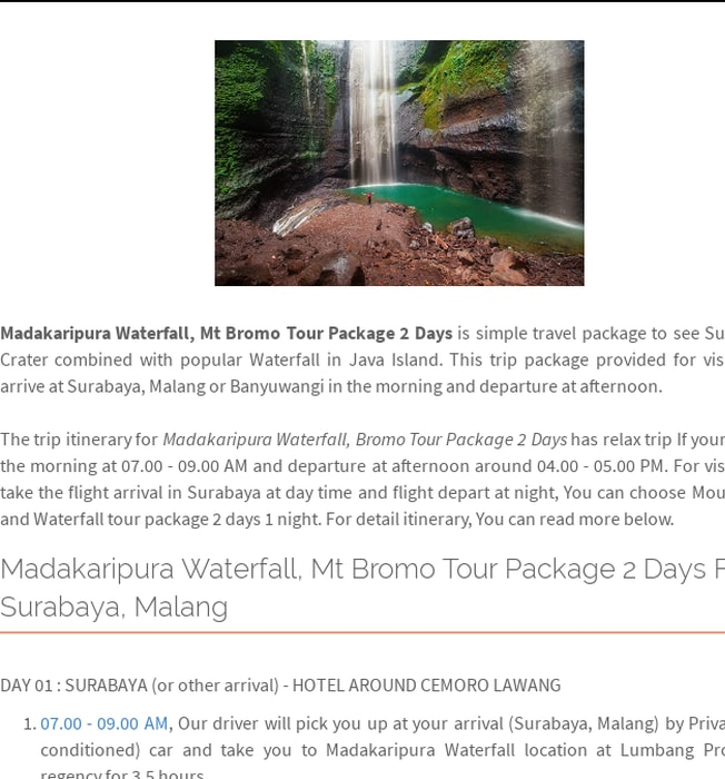 Madakaripura Waterfall, Mt Bromo Tour Package 2 Days