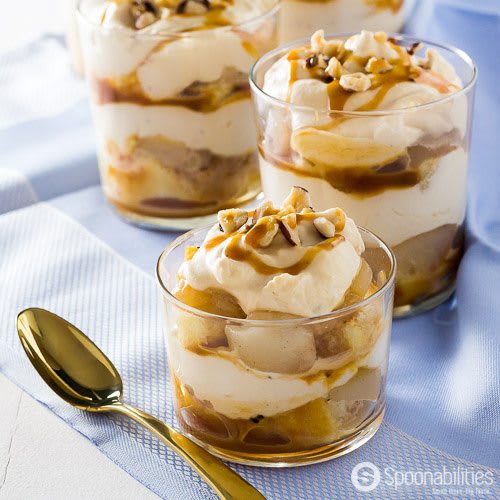 Easy Salted Caramel Pear Trifle. Layered dessert recipe
