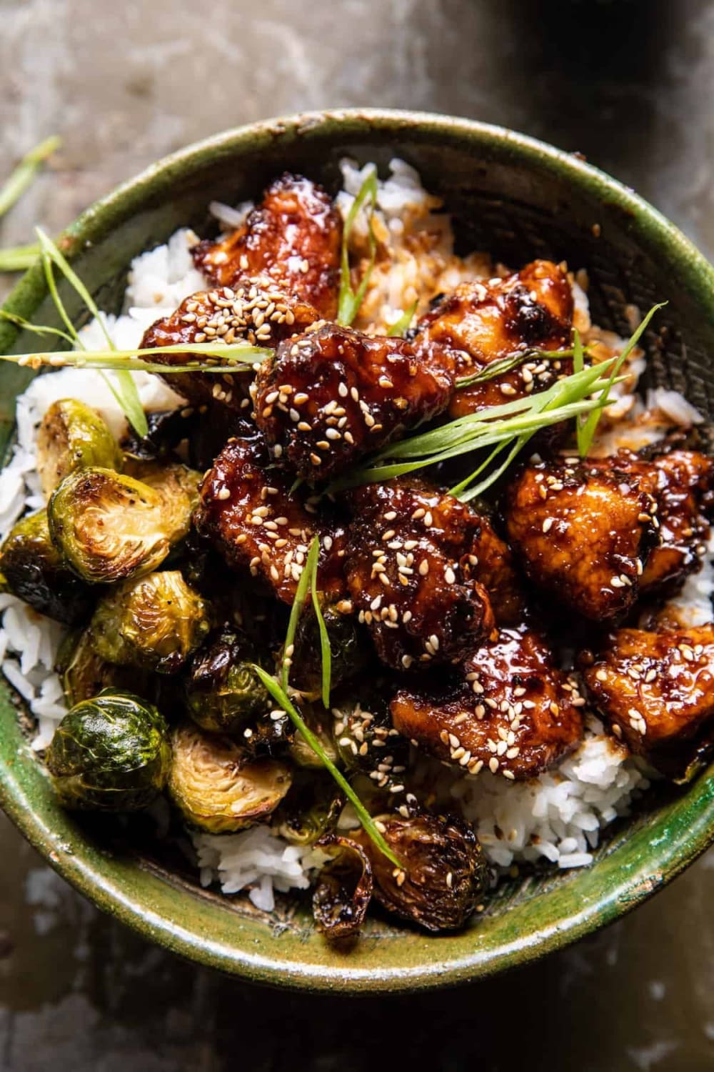 Sheet Pan Sticky Ginger Sesame Chicken and Crispy Brussels Sprouts | halfbakedharvest.com