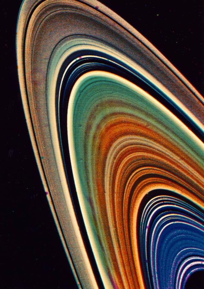 Saturn's rings as observed by Voyager 2 as it passed by the planet in 1981