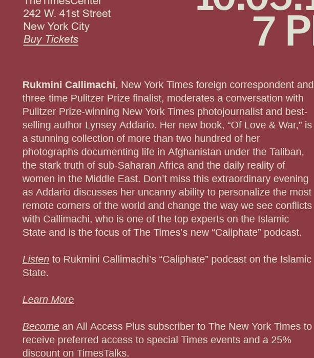 Terrorism expert Rukmini Callimachi talks to Pulitzer Prize winner Lynsey Addario