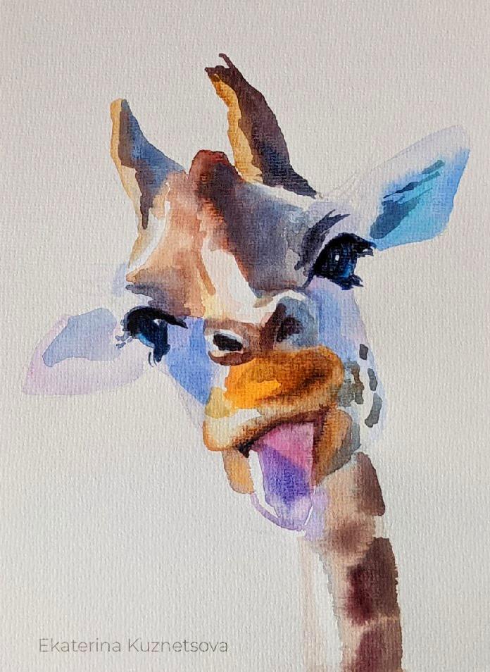Giraffe, Me, watercolor, 2021
