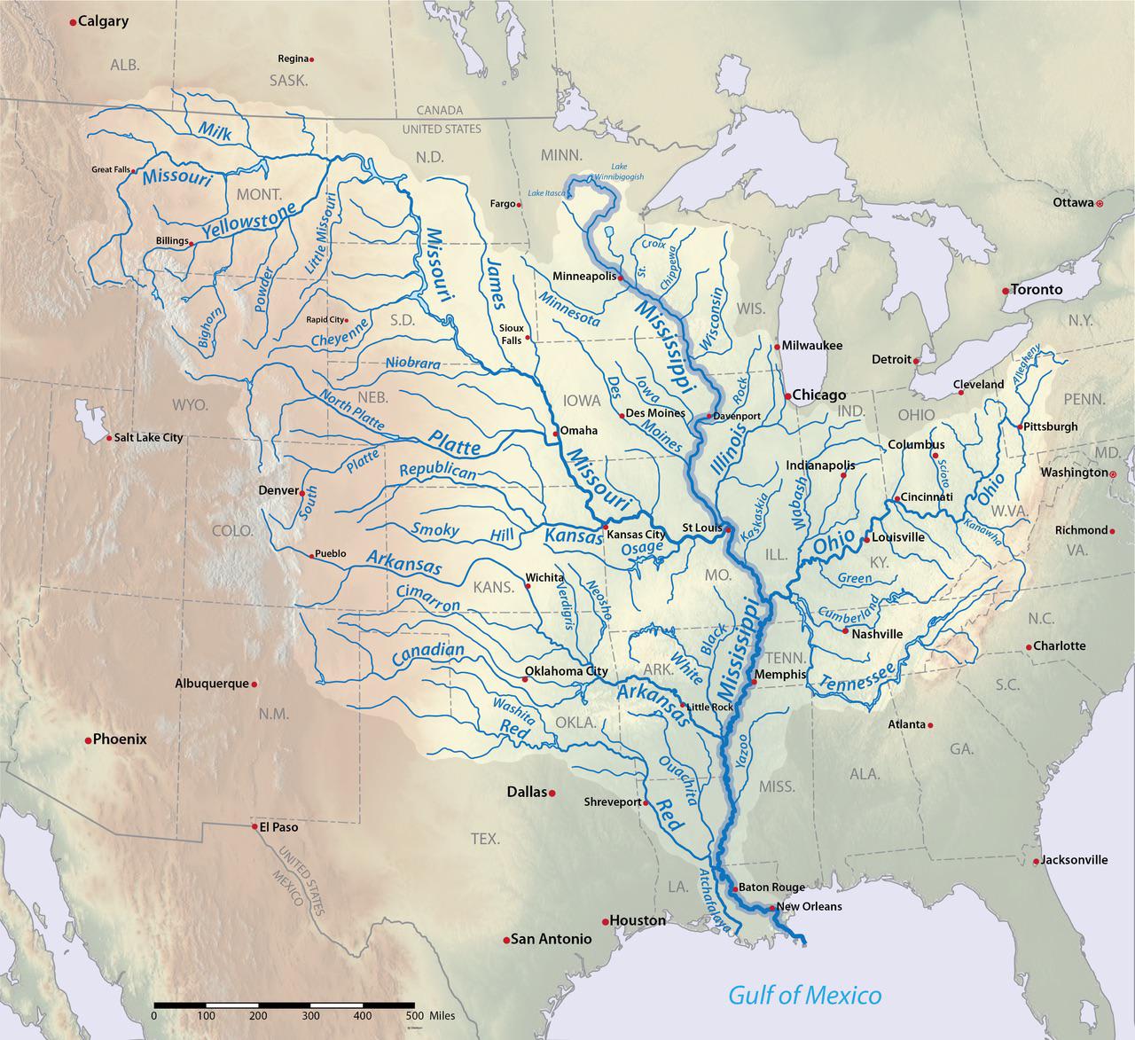 Rivers flowing into the Mississippi River