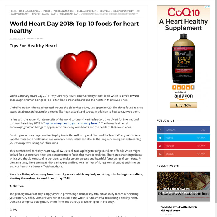 World Heart Day 2018: Top 10 foods for heart healthy