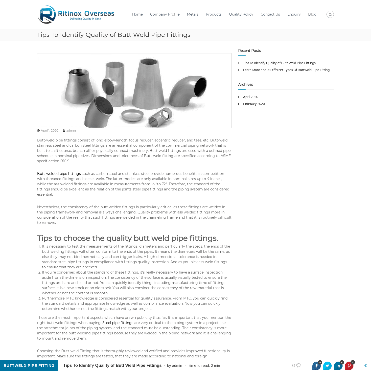 Tips To Identify Quality of Butt Weld Pipe Fittings - Ritinox overseas Blog