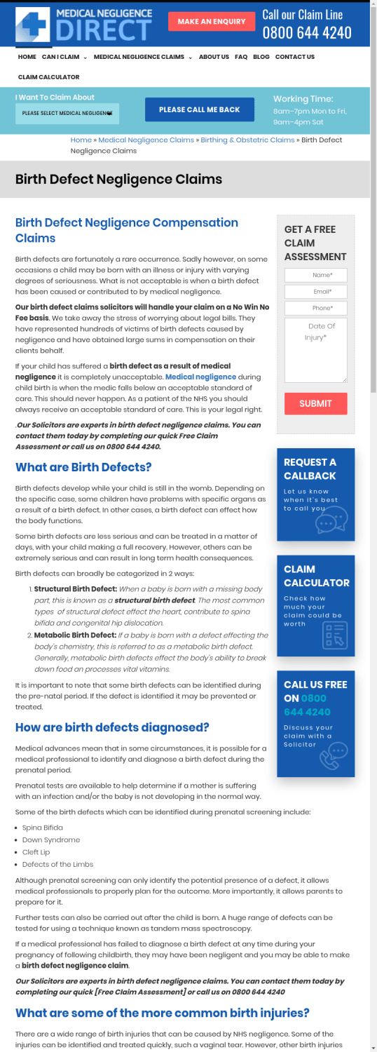 No Win No Fee Birth Defect Negligence Claims