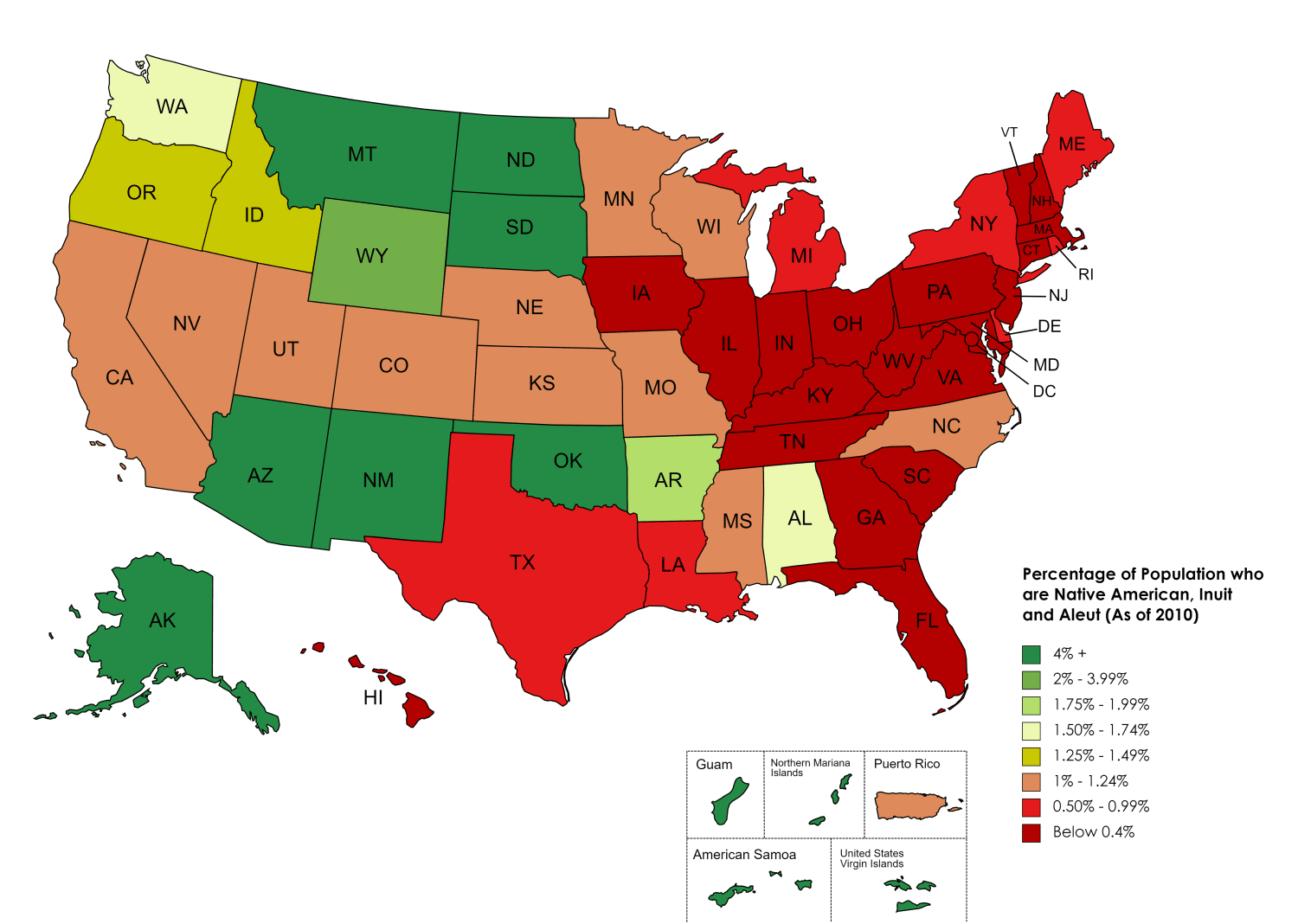 Percentage of Native Americans by State