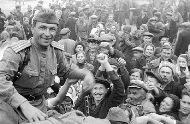 WW2 Civilians Greeting Soviet Soldiers After The Reconquest Of 